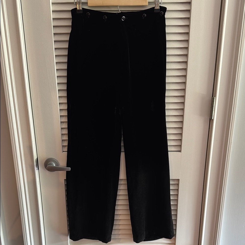 Velvet Dressy Black Wide-Leg Pants Beautiful Button Detail Front and Back Size 4